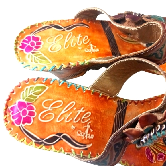 Elite Navajo Genuine Leather Painted Woven Sandals by Corkys Size 8 - Picture 6 of 8